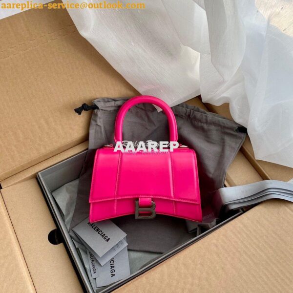 Replica Balenciaga Hourglass Top Handle Bag In Pink Shiny Box Calfskin 11