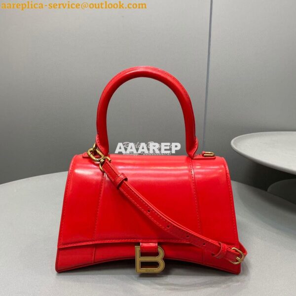 Replica Balenciaga Hourglass Top Handle Bag In Red Shiny Box Calfskin 11