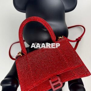 Replica Balenciaga Hourglass Top Handle Bag in Red Suede Calfskin with