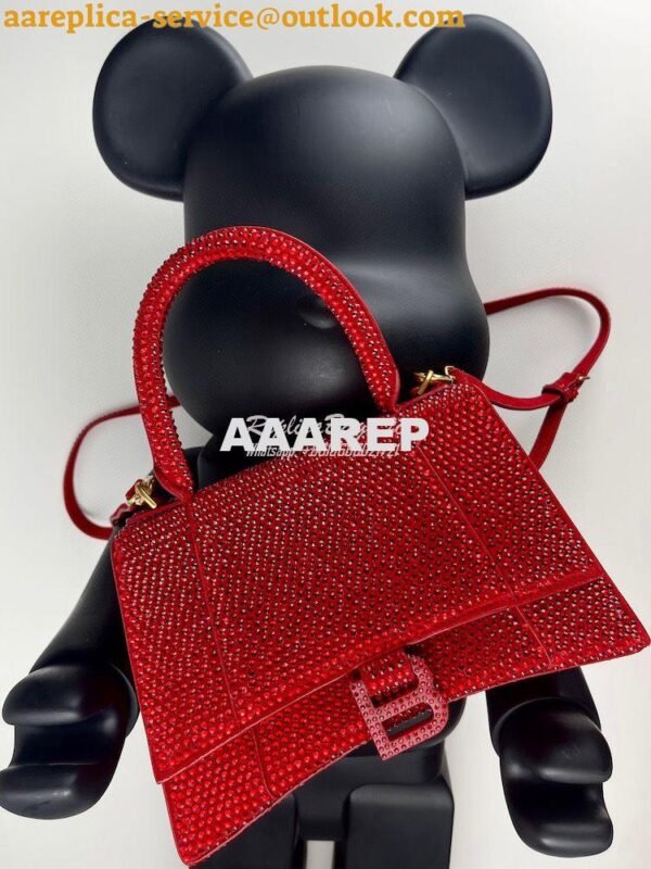 Replica Balenciaga Hourglass Top Handle Bag in Red Suede Calfskin with 3