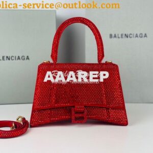 Replica Balenciaga Hourglass Top Handle Bag in Red Suede Calfskin with 2