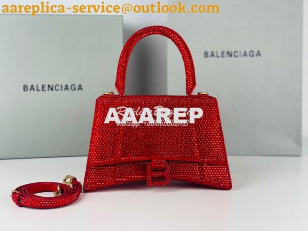 Replica Balenciaga Hourglass Top Handle Bag in Red Suede Calfskin with 4