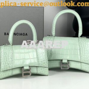 Replica Balenciaga Hourglass Top Handle Bag In Shiny Crocodile Embosse