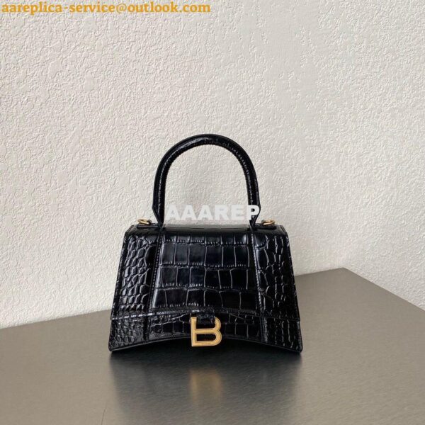 Replica Balenciaga Hourglass Top Handle Bag In Shiny Crocodile Embosse 4