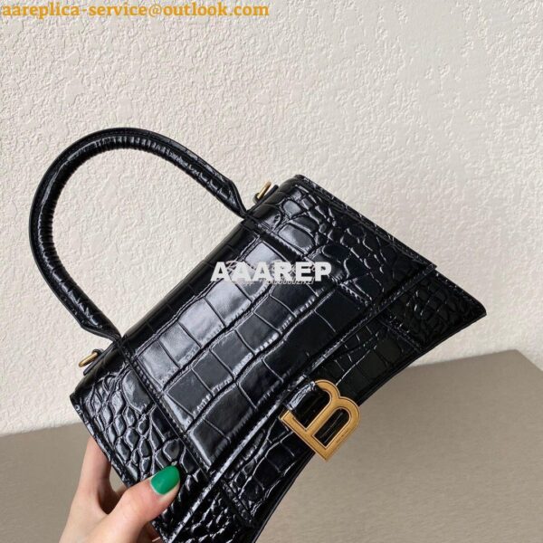 Replica Balenciaga Hourglass Top Handle Bag In Shiny Crocodile Embosse 6