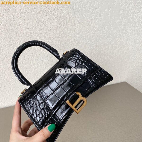 Replica Balenciaga Hourglass Top Handle Bag In Shiny Crocodile Embosse 15