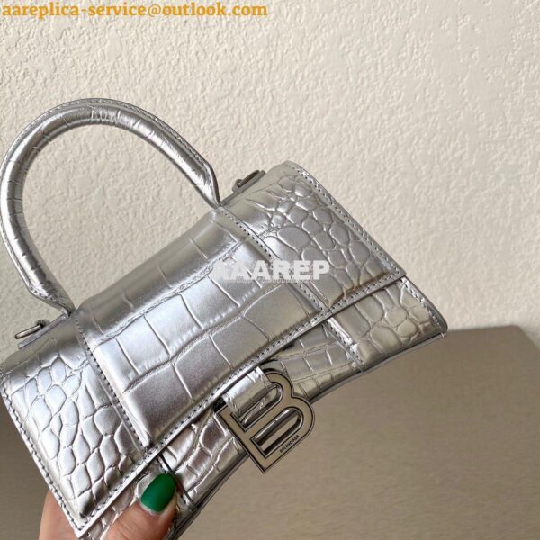 Replica Balenciaga Hourglass Top Handle Bag In Shiny Crocodile Embosse 6