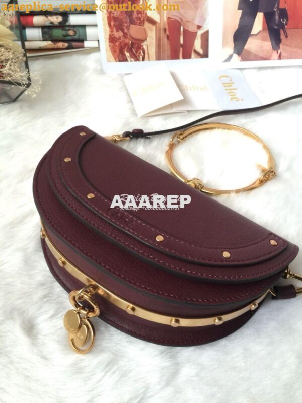 Replica Chloe Small Nile Minaudière in Smooth Calfskin Dark Red 4