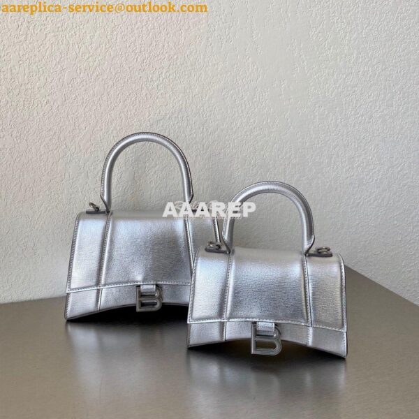 Replica Balenciaga Hourglass Top Handle Bag In Silver Varnished Metall 3