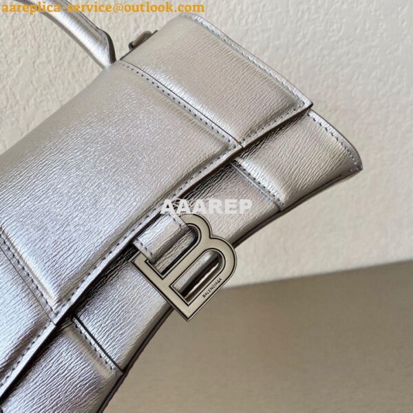 Replica Balenciaga Hourglass Top Handle Bag In Silver Varnished Metall 5