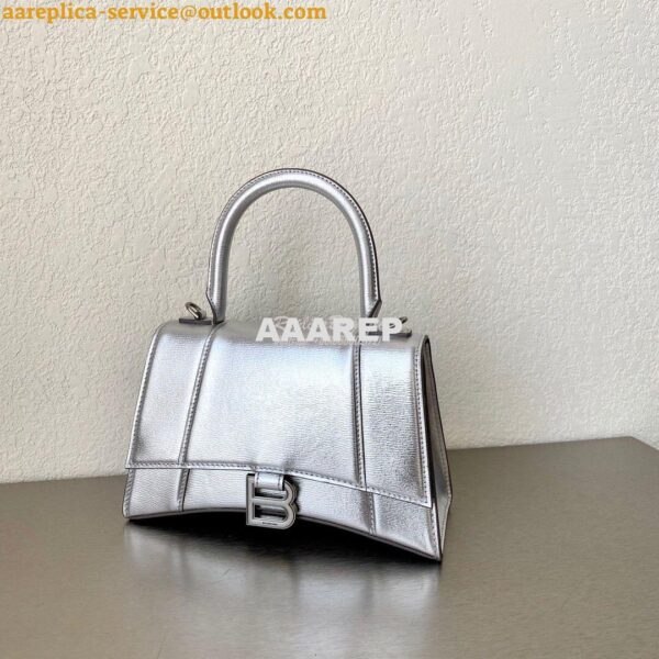 Replica Balenciaga Hourglass Top Handle Bag In Silver Varnished Metall 11