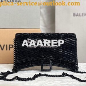 Replica Balenciaga Hourglass Wallet On Chain With Rhinestones In Black