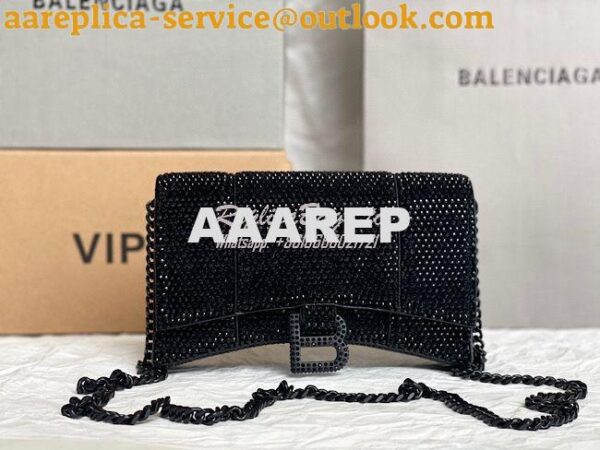 Replica Balenciaga Hourglass Wallet On Chain With Rhinestones In Black 3