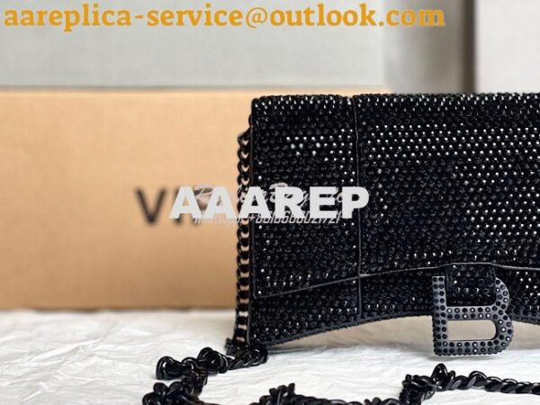 Replica Balenciaga Hourglass Wallet On Chain With Rhinestones In Black 6