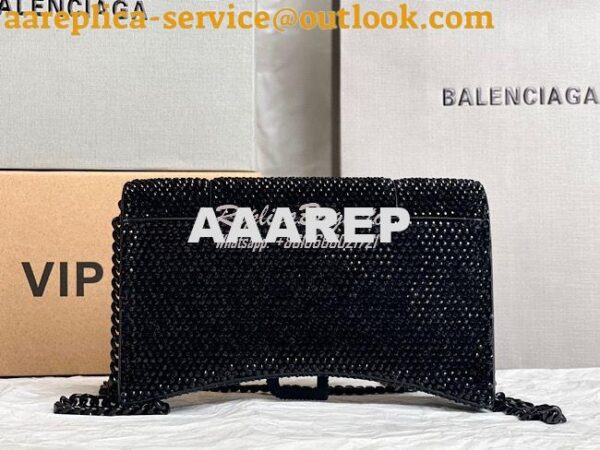 Replica Balenciaga Hourglass Wallet On Chain With Rhinestones In Black 13