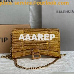 Replica Balenciaga Hourglass Wallet On Chain With Rhinestones In Gold