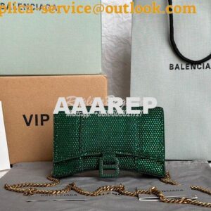 Replica Balenciaga Hourglass Wallet On Chain With Rhinestones In Green