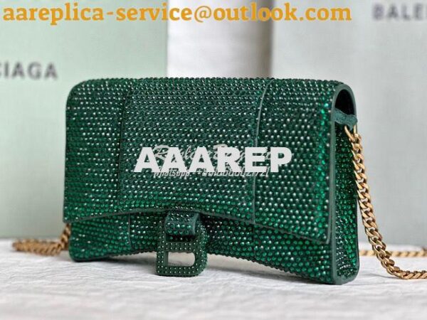 Replica Balenciaga Hourglass Wallet On Chain With Rhinestones In Green 5