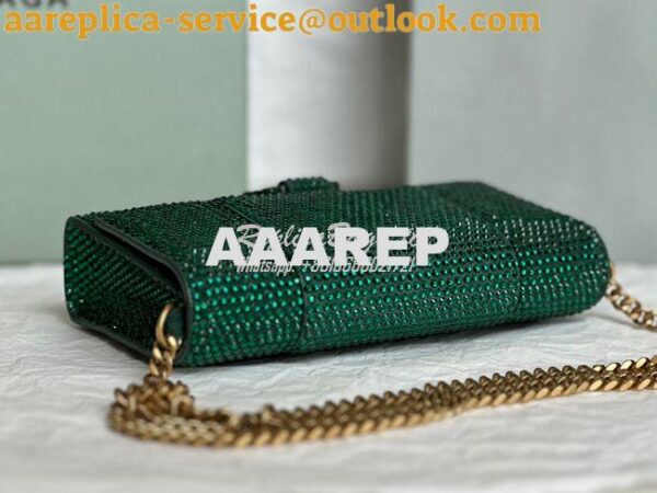 Replica Balenciaga Hourglass Wallet On Chain With Rhinestones In Green 12