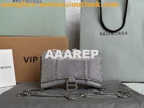 Replica Balenciaga Hourglass Wallet On Chain With Rhinestones In Grey 3