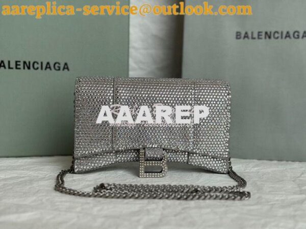 Replica Balenciaga Hourglass Wallet On Chain With Rhinestones In Grey 4