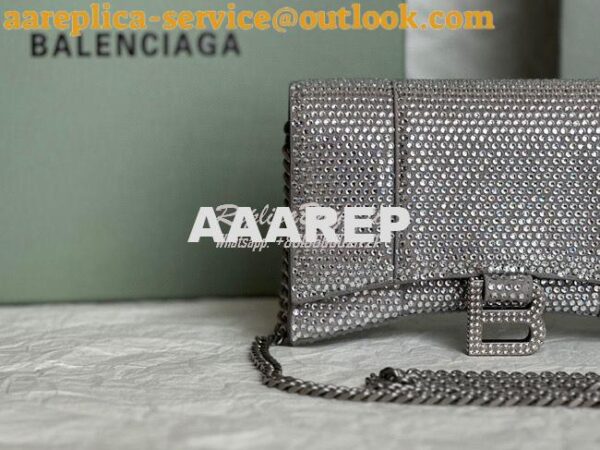 Replica Balenciaga Hourglass Wallet On Chain With Rhinestones In Grey 7