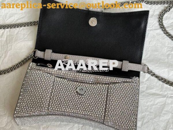 Replica Balenciaga Hourglass Wallet On Chain With Rhinestones In Grey 13