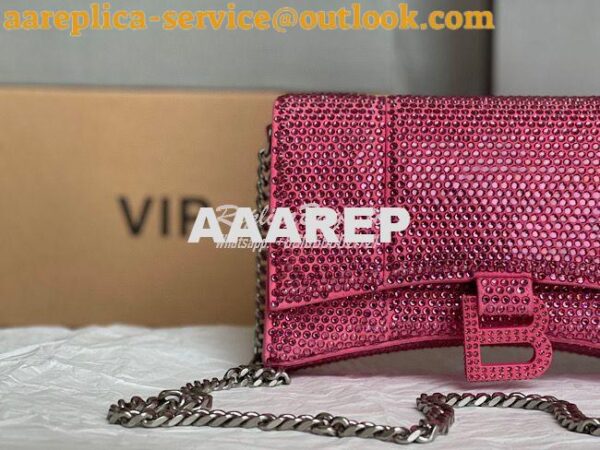 Replica Balenciaga Hourglass Wallet On Chain With Rhinestones In Pink 5