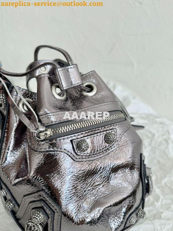 Replica Balenciaga Le Cagole XS Bucket Bag in Metallized With Rhinesto 5