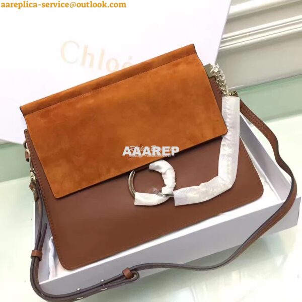 Replica Chloe Faye Shoulder Bag Smooth n Suede Calfskin Brown 3