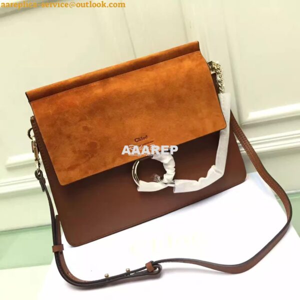 Replica Chloe Faye Shoulder Bag Smooth n Suede Calfskin Brown 4