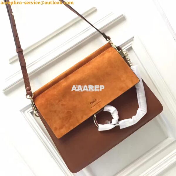 Replica Chloe Faye Shoulder Bag Smooth n Suede Calfskin Brown 5