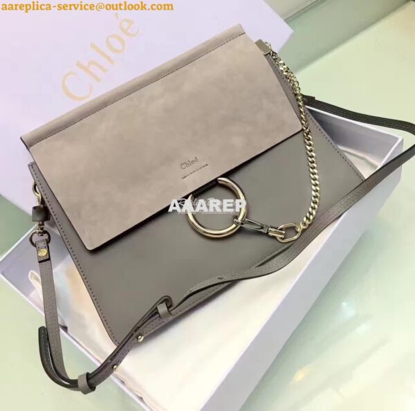 Replica Chloe Faye Shoulder Bag Smooth n Suede Calfskin Grey 3