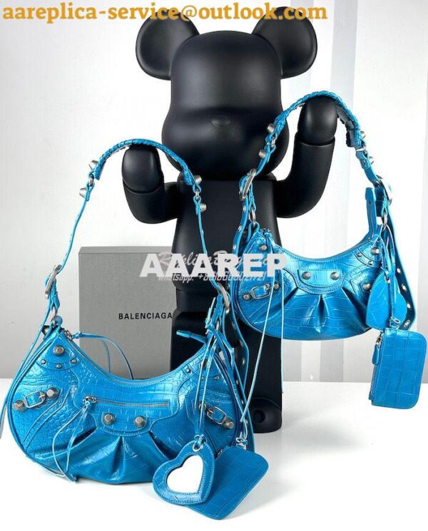 Replica Balenciaga Le Cagole XS S Shoulder Bag in Blue Supple Crocodil 3