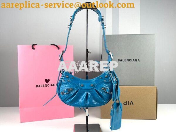 Replica Balenciaga Le Cagole XS S Shoulder Bag in Blue Supple Crocodil 4