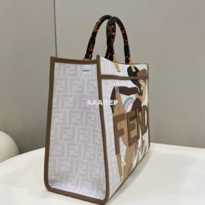 Replica Fendi 8BH386 Sunshine Medium FF White Glazed Fabric Shopper 2