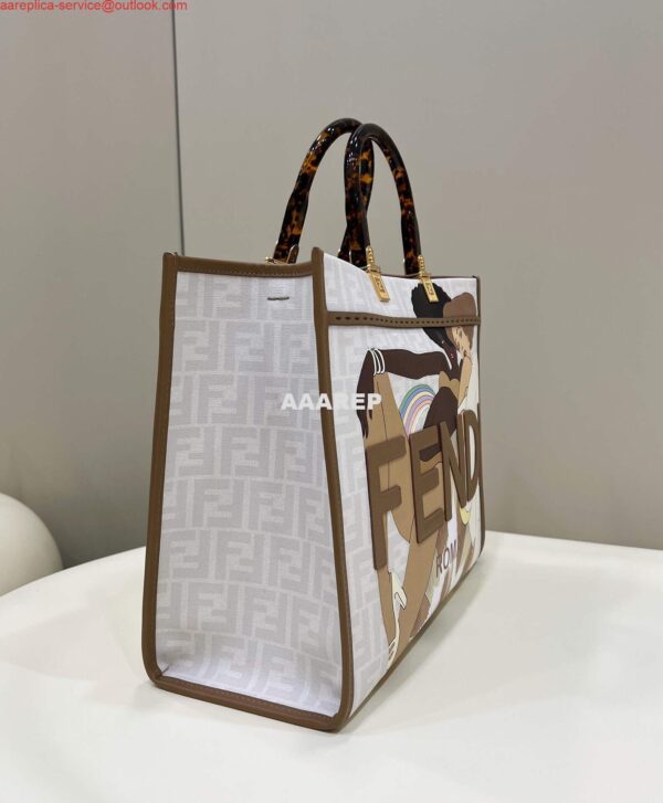 Replica Fendi 8BH386 Sunshine Medium FF White Glazed Fabric Shopper 4