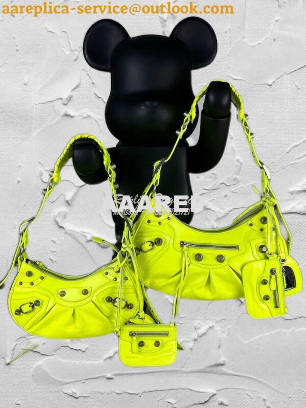 Replica Balenciaga Le Cagole XS S Shoulder Bag in Lambskin Neon Yellow 3