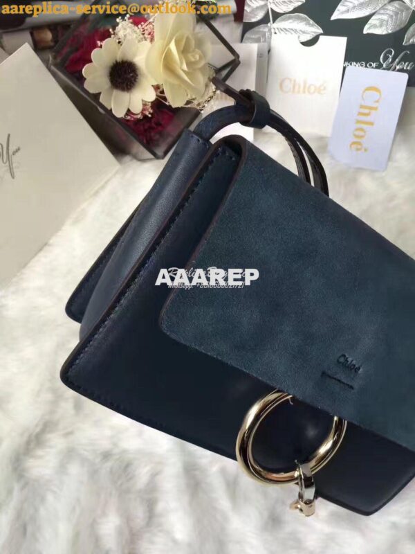 Replica Chloe Faye Small shoulder bag in Suede and Smooth Calfskin Nav 3