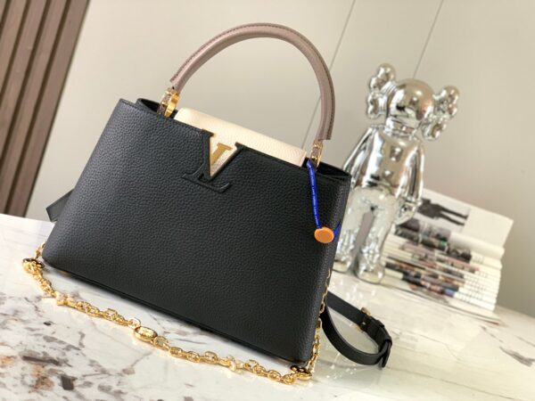 Replica Louis Vuitton Capucines MM LV Bag Black / Galet Gray / Pearly Cream M20708 3