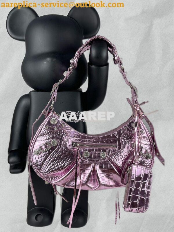 Replica Balenciaga Le Cagole XS S Shoulder Bag in Pink Metallized Croc 4