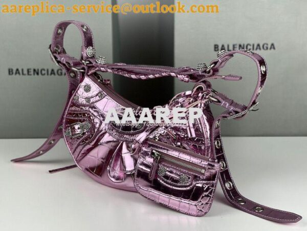 Replica Balenciaga Le Cagole XS S Shoulder Bag in Pink Metallized Croc 7