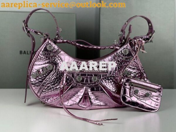 Replica Balenciaga Le Cagole XS S Shoulder Bag in Pink Metallized Croc 17