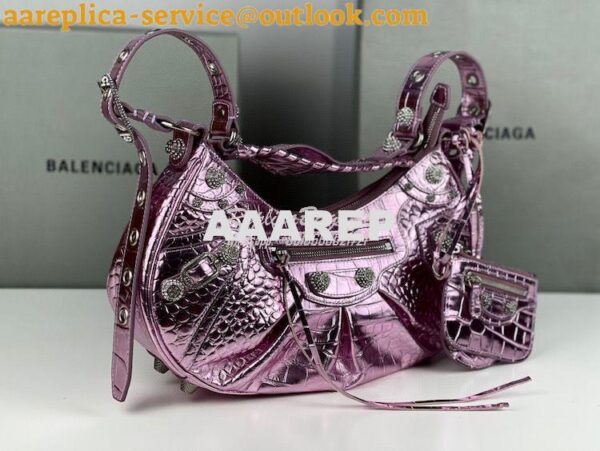 Replica Balenciaga Le Cagole XS S Shoulder Bag in Pink Metallized Croc 20