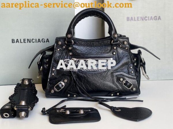 Replica Balenciaga Neo Cagole XS Handbag in Black Arena Lambskin 70094 3