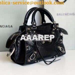 Replica Balenciaga Neo Cagole XS Handbag in Black Arena Lambskin 70094 2