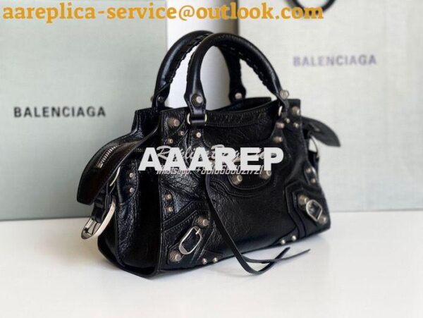 Replica Balenciaga Neo Cagole XS Handbag in Black Arena Lambskin 70094 4