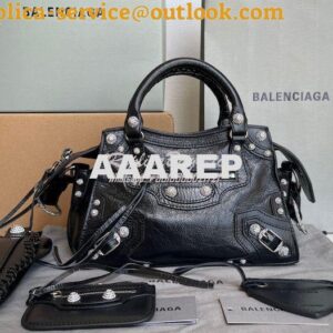 Replica Balenciaga Neo Cagole XS Handbag in Black Arena Lambskin with