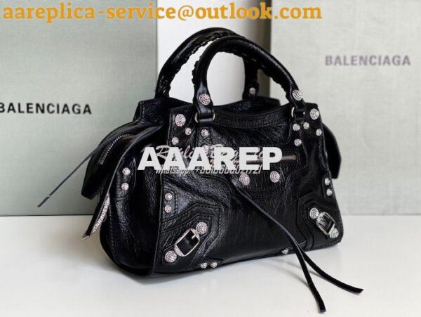 Replica Balenciaga Neo Cagole XS Handbag in Black Arena Lambskin with 4