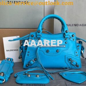 Replica Balenciaga Neo Cagole XS Handbag in Blue Arena Lambskin 700940